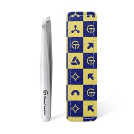 Expert Slant Tip Tweezers with Leather Case, GlamTweeler Sharp & Precision Stainless Steel Tweezer for Eyebrows, Facial Hair and Fine Hairs Removal (Sparkle Silver)