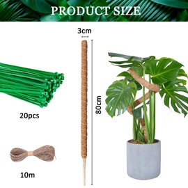 Tallkeey 80cm Moss Pole for Plants - Bendable Plant Supports for Monstera and Climbing Plants Growth