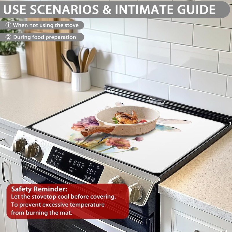 Stove Top Covers,Dragonfly Flower Rubber Flat RV Range Stovetop Protector,Prevents