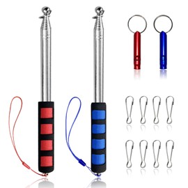 Grantop Telescopic Flagpole Set, 2 Pieces Flag Pole Extendable 2 m with 8 Pieces Carabiner Hooks 2 Pieces Whistle, Stainless Steel Flagpole Portable for Flag Peace Flag Travel Guide Camping