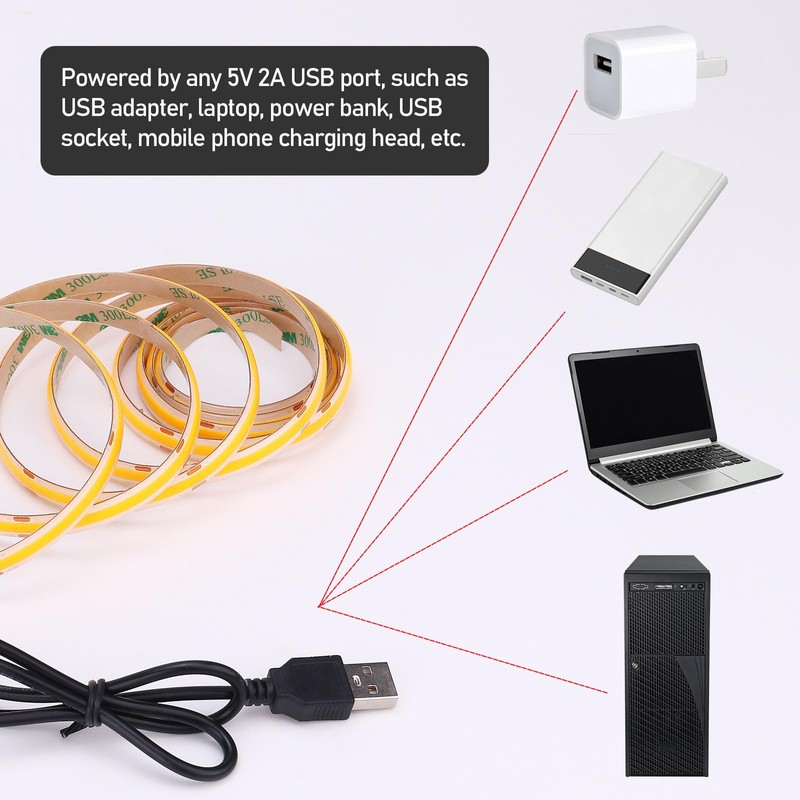 KXZM DC 5V USB COB Orange LED Strip Light USB