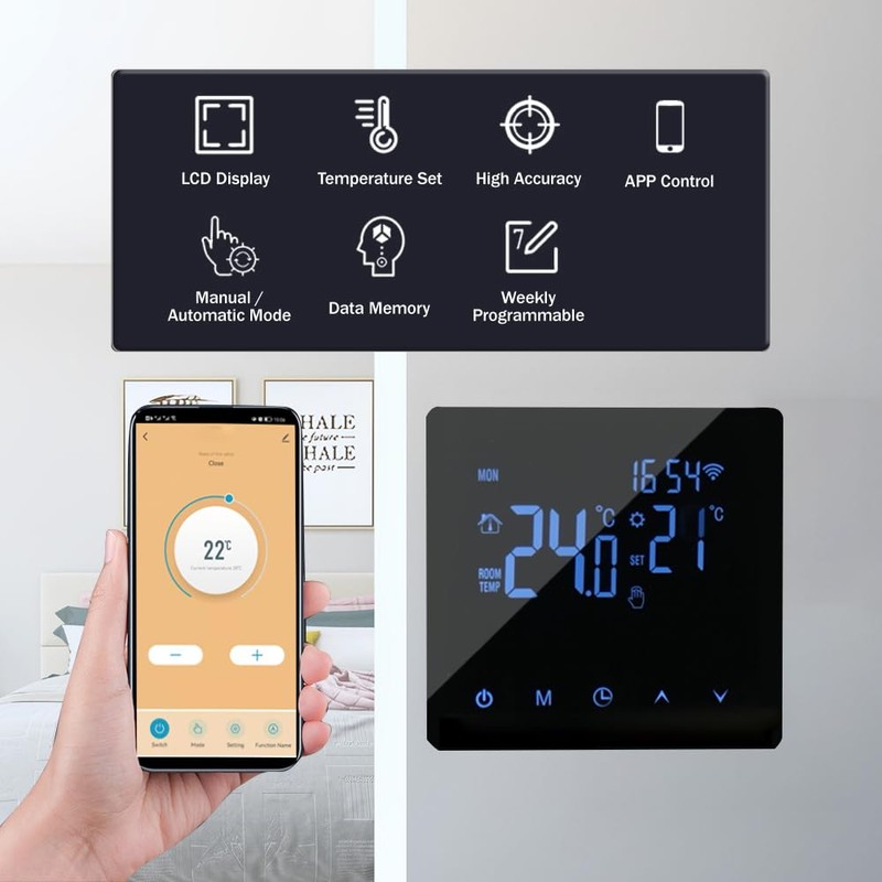 WiFi Smart Thermostat Temperature Controller for 16A Electric Heating LCD