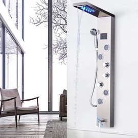 LED Shower Panel Faucet Bathroom Waterfall Rain Brushed Nickel Shower Panel Tower System In Wall with Spa Massage Sprayer Shower Column Panels