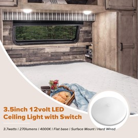 Dream lighting RV Interior LED Lights 12volt Led Dome Ceiling Light with Switch 3.5inch 4000K White Lighting, Pack of 4
