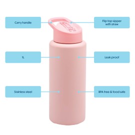 Smash Stainless Steel Reusable 1 litre water bottle - Peach