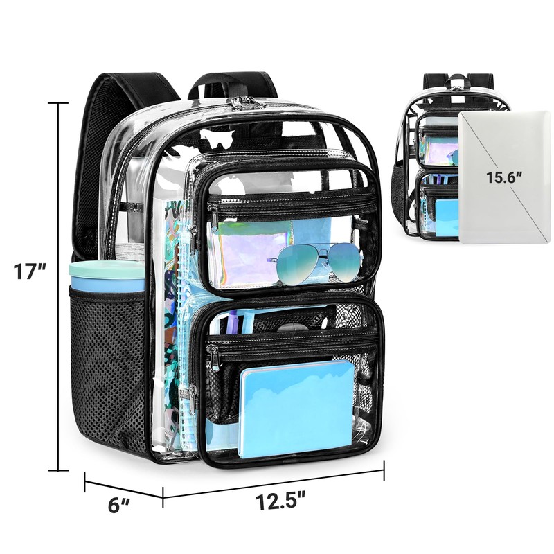 Heavy-Duty Clear Backpack for School and Work, Large Transparent Bag
