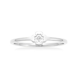 1mm Silver Clover Rings for Women Men, 18k Gold Plated Titanium Cubic Zirconia Minimalist Fashion Dainty Ring