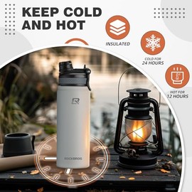 ROCKBROS - Botella de agua aislada con popote, vaso de agua deportivo de acero inoxidable, a prueba de fugas con mango para mantener caliente y frío p