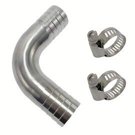 Closmos Stainless Steel 304 Sanitary Hose Barb Fitting 1/2" Barbed x 1/2" Barbed 90 Degree Elbow, 1pc Fitting with 2pcs Hose Clamps