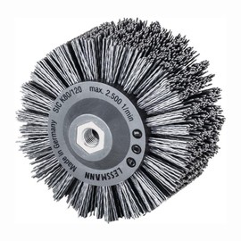Lessmann Round Brush Punched Grey Diameter 140 mm (18 x 7 Rows, Attachment: M14, Thread Thickness 1.2 mm Sanding Bristles with Silicon Carbide Grain, Suitable for Woodworking for Large Surfaces)