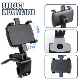 Hovom Rear View Mirror Phone Holder for Car, Clip-On Cell Phone Holder for Rearview Mirror, Dashboard & Sun Visor, 360° Rotation Adjustable Phones Mount Universal for Most Vehicles (Style 3)