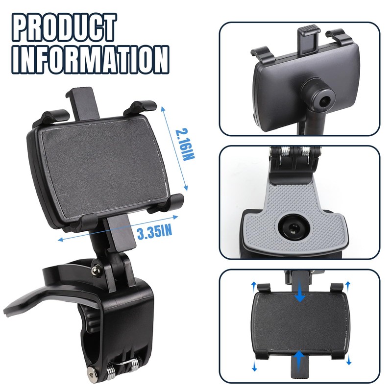Hovom Rear View Mirror Phone Holder for Car, Clip-On Cell