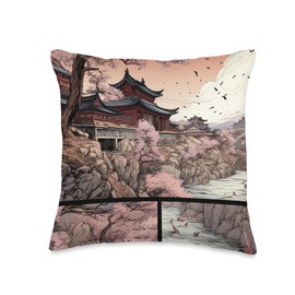 Comic Box Sakura Canvas of Petal Poetry A Cherry Blossom Comic Tale Throw Pillow, 16x16, Multicolor