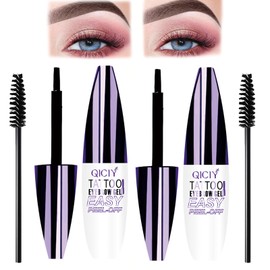 Qiciy Tattoo Eyebrow Gel Easy Peel Off, Easy Peel-Off Eyebrow Gel- Waterproof & Sweatproof, 2PCS Black Peel off Eye Brow Tinted Cream, Tattoo Brow Peel off Tint Gels for All Skin Types-2pcs-#1