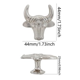 Decorative Cabinet Knobs, Vintage Metal Cattle Cow Head Shape Knobs Pulls Handles for Drawer Cupboard Closet Dresser Knob Decor Rural Style Kitchen Hardware Furniture Handle 4 Pcs (Silver)