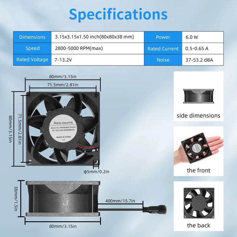 PANO-MOUNTS 80mm 3.15inch Dual Ball Upgraded IP68 Waterproof Cooling Fan