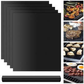 Tapvai BBQ Grill Mat (Set of 5), 40 x 33 cm Non-Stick Grill Mats, Reusable, Can Be Cut to Size, Baking Mat for Gas Grill, Charcoal - Perfect for Meat, Fish and Vegetables