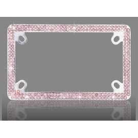 JR2 Premium Sparkling Crystal Motorcycle License Plate Frame with Cap (Pink)