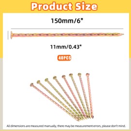 Tanstic 40Pcs Galvanized Metal Spiral Landscape Spikes Kit, Edging Anchoring Stakes, Garden Nails for Artificial Turf, Carpentry, Tent (6 Inch)