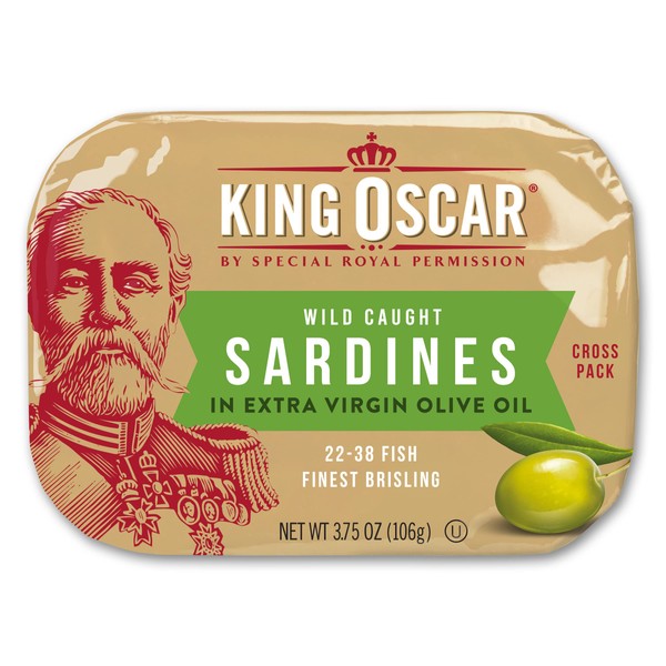 King Oscar Brisling Sardines in Extra Virgin Olive Oil, Cross-Pack, 3.75-Ounce (Pack of 12)