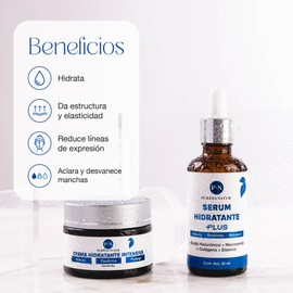PUREZA NATUR Pack Hidratante intensivo serum Ácido hialurónico facial hidratante PLUS + Crema de hidratación intensiva | Paquete completo suero + crema para el cuidado de la piel, hidratación y rejuvenecimiento (Pack Hidratante intensivo)