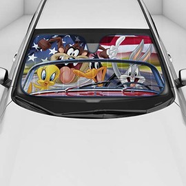 Looney Tunes Auto Windshield Sun Shade, Featuring Bugs Bunny, Daffy Duck, Taz & Tweety Bird, Double Bubble UV Blocker Window Visor fits Car Truck Van SUV Sedan