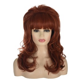 80s housewife wig | FVCENT Big Bouffant Hair Long Wavy Classical Beehive Wigs with Bangs Married Costumes for Women… (Auburn)