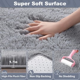 EVOIONOS Ultra Soft Area Rug for Bedroom, 4x6 Machine Washable Fluffy Shag Rug for Living Room, Plush Non Slip Carpet for Indoor Floor Bedside Nursery Kids Girls Room Dorm, Home Decor Aesthetic, Grey