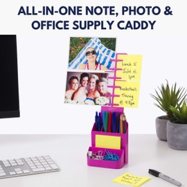 Desk Supplies Organizer Caddy | Desk Stationary Organizer & Photo Display | Sticky Notes Included