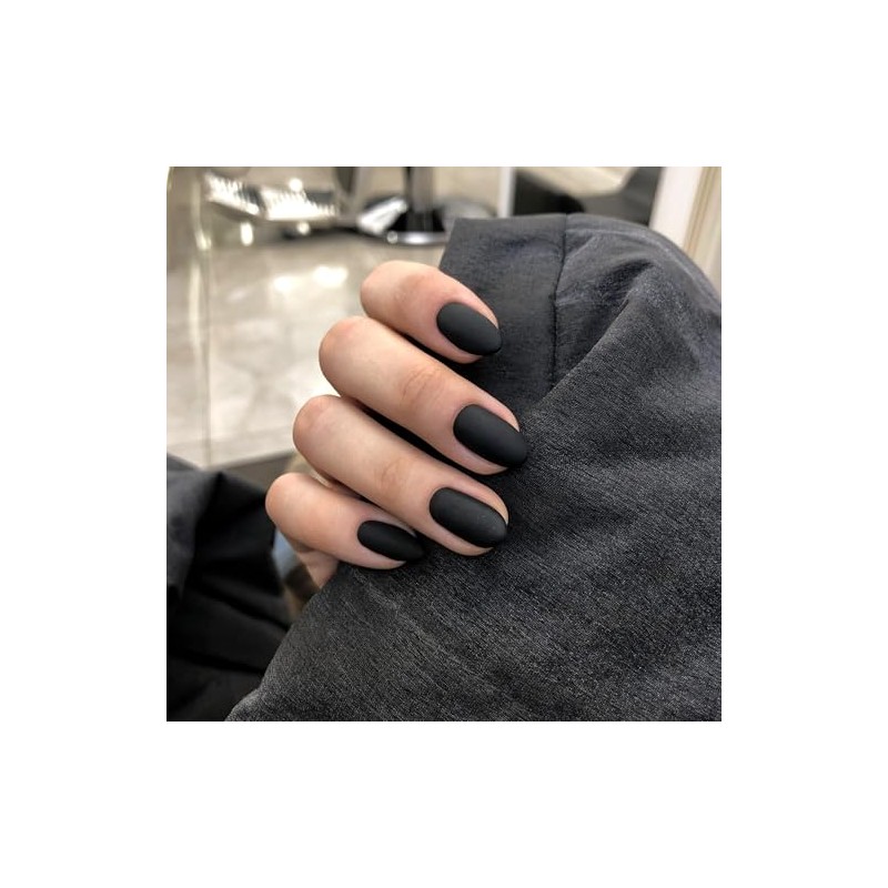 Uñas postizas de gel ovaladas cortas y negras mate, uñas