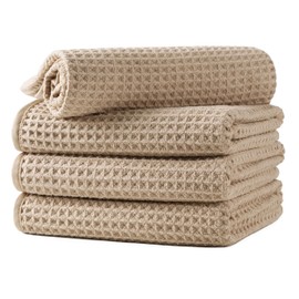 MICROFI Microfiber Waffle Hand Towels, 4 Pieces, Soft, Absorbent, Fast Drying, Lint Free (Beige)