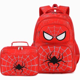 AUIVTY Kids Backpack Boys Spider Backpack with Lunch Box Kindergarten Elementary Middle School Travel Sport Toddler Bookbag for Boys Ages 4-14, Spider-Red