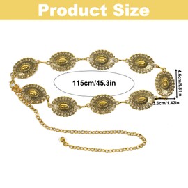 HIZEMLK Retro Gold Chain Belt, Western Metal Belts for Women, Cowgirl Boho Belt, Gold Concho Waist Chain Belts for Dresses Pants Jeans Sweater