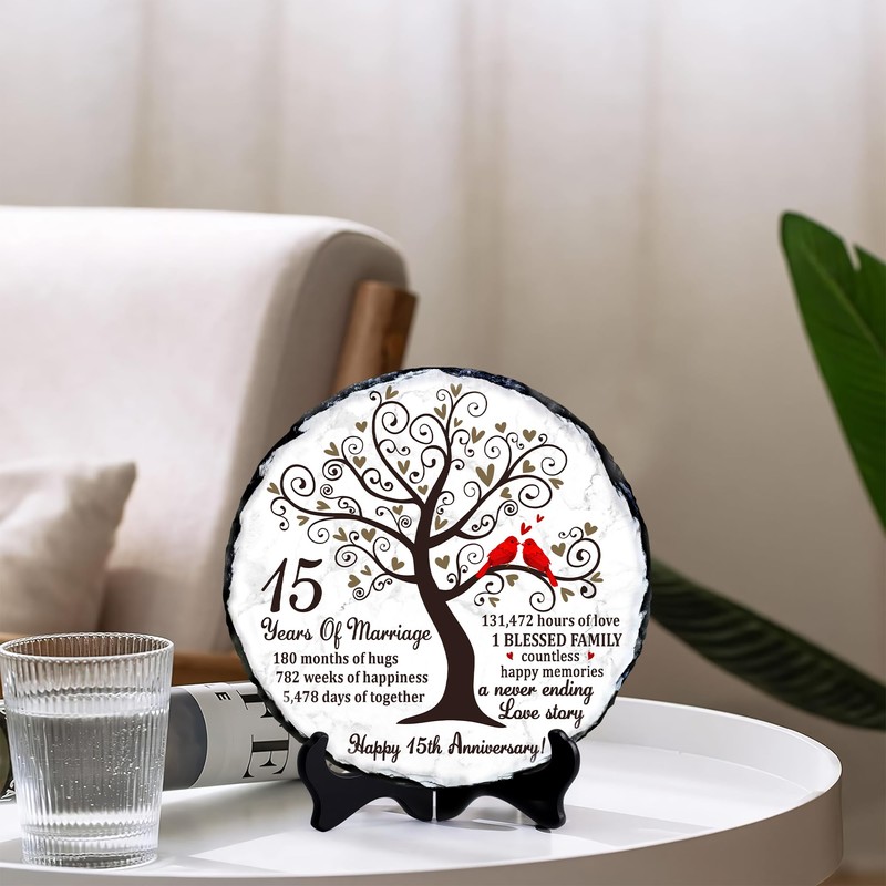 Bozspacer Crystal Couple Slate Plate- 15th Wedding Gifts for Parents