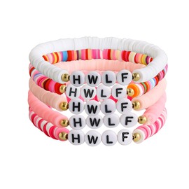 Salircon Pink WWJD Bracelets for Women Summer Adjustable What Would Jesus Do Beaded Bracelets Pack (Pink Clay HWLF)