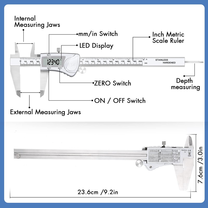 Simhevn Electronic Digital Calipers, inch and Millimeter Conversion,LCD Screen displays