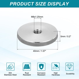 sourcing map 2 Pcs M8 Flat Knurled Thumb Nuts, 304 Stainless Steel Flat Head Diamond Knurled Through Hole Lock Adjusting Nuts Fasteners for Electronic, Machine, D40 x H5mm