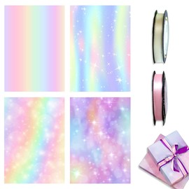 QOWUXHZ 4 Pieces Wrapping Paper Girls and 2 Pieces Satin Ribbon Wrapping Paper for Girls Women Birthday Wrapping Paper Birthday Nature Wrapping Paper Pink Purple Birthday Paper
