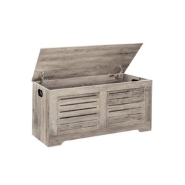 DINZI LVJ Storage Chest, 39.4”Wooden Toy Box with 2 Safety Hinges, Retro Entryway Shoe Storage Bench with Flip-Top, Sturdy Large Storage Trunk for Living Room, Bedroom, Easy Assembly, Greige