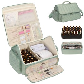 onemoky Nail Polish Organizer, Nail Organizers and Storage Bag Holds 43-65 Bottles Nail Polish and Nail Lamp, Travel Nail Tech Case Nail Bag Organizer Case for Nail Supplies & Manicure Tools, Green