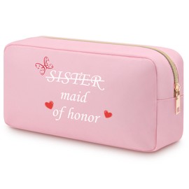 Maid of Honor Gift Cosmetic Bag Bridesmaid Proposal Gifts for Sister Maid of Honor Wedding Party Gift for Sister Her Besties Best Friend Bridal Shower Gifts Oxford Cloth Travel Zipper Pouch