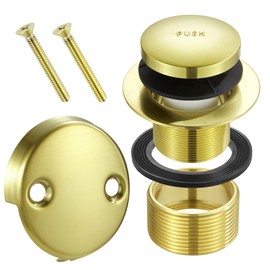 Tip Toe Bathtub Drain Conversion Kit Assembly, Tub Drain Plug Trim Set Bath Tub Drain Stopper with Two-Hole Overflow Faceplate (Polished Brass)