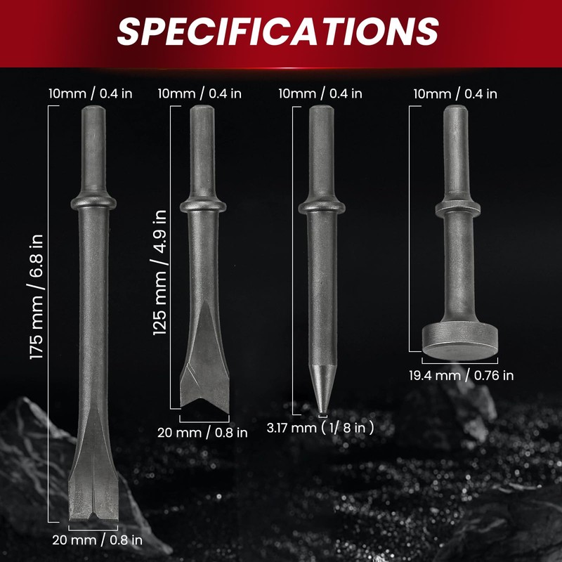 AMGSH 9 Pcs Air Hammer Pneumatic Chisels Tools 0.401'' (10mm)