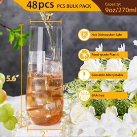 SUT 48 PCS Plastic Champagne Flutes, Champagne Flutes Disposable, Plastic Mimosa Glasses Disposable, Plastic Champagne Glasses, Stemless Champagne Flutes for Wedding Parties & Shower