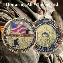 U.S. Proud Military Family Challenge Coins - Veteran Coin Army Medallions - Stand for The Flag, Kneel for The Fallen - Military Retirement Gifts