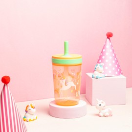 Zak Designs Kelso Tumbler Set 15 oz, (Unicorn) Non-BPA Leak-Proof Screw-On Lid with Straw Made of Durable Plastic and Silicone, Perfect Baby Cup Bundle for Kids (2pc Set)