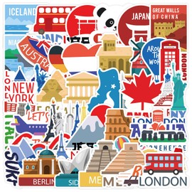 50Pcs Nordic Travel Stickers, Tourism Stickers Packs for Water Bottles Laptop Phone Computer Guitar Skateboard Hydroflasks, Vinyl Waterproof Aesthetic Trendy Decals for Kids Teens Girls Adults
