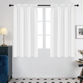 Deconovo Blackout Curtains Panels for Bedroom - Thermal Insulated Rod Pocket Room Darkening Drapes, Noise-Reducing Curtains, 38W x 63L Inch, White, 2 Panels