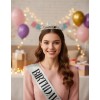 Feliz Cumpleaños Corona Y Faja Para Mujer Diademas Fiesta Plata