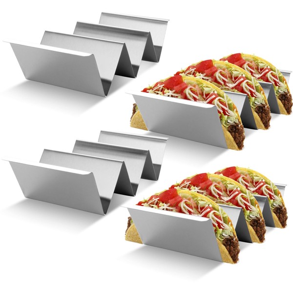 ASelected Taco Holder 4 Pack Stainless Steel Taco Stand Rack with Handles 21x10x5CM Tortilla Holder Taco Tray Holds Up to 3 Tacos Suitable for Home and Restaurant Easy to Clean Silver